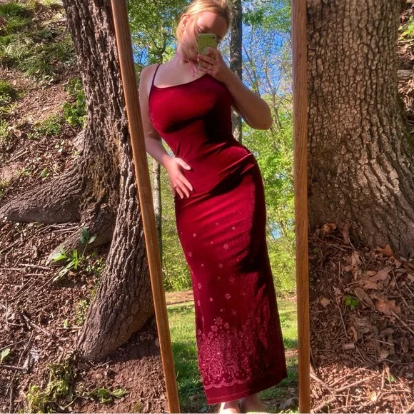 dELiA*s | Dresses | Whimsygoth Vintage Sparkling Red Velvet Prom Dress Maxi  Bodycon Dress Prom Go | Poshmark